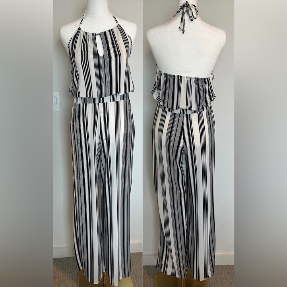 Brandy Melville Black & White Stripe Halter Jumpsuit